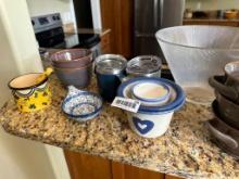 MISC KITCHEN ITEMS INCLUDING SOUP BOWLS, YETI CUPS ETC
