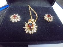 Beautiful Ladies Necklace  and Pendant w/Stones and Matching Earrings