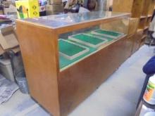 Vintage Solid Wood Lighted Glass Top Display Case w/ Sliding Doors on Back