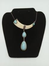 Sterling and Larimar Stone and Bone Necklace