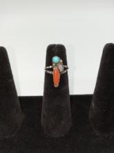 Sterling Turq and Coral Ring