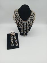 Rhinestone Bib Necklace and Earrings