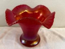 POSCHINGER Vintage Red Art Glass Vase - Signed Art Glass Center Piece / Red Glass Vase