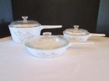 Corning Ware "Shadow Iris" Sauce Pans and Skillet with Lids