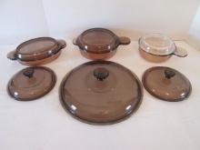 Amber Brown Vision Ware Lids, Grab-It Bowls and Casserette Dish