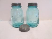 Two Very RARE Old #13 Blue Ball Perfect Mason Jars with Ball Zinc Lids