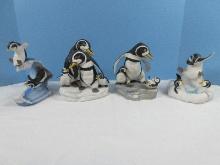 Set of 4 Franklin Mint Collectors Porcelain Whimsical Comical Penguin Figurines by Michelle