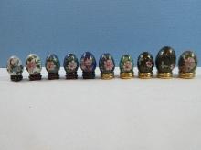 Figural Egg Collection 10 Cloisonne Various Oriental Floral Designs & Colors w/Stands
