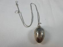 925 Sterling Silver Engraved Egg Pendant on 925 Sterling Italy Necklace Chain-Wgt. 9.94G+/-
