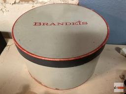 2 hat boxes, 1 Brandeis, 1 I.Magnin and homemade top hat prop