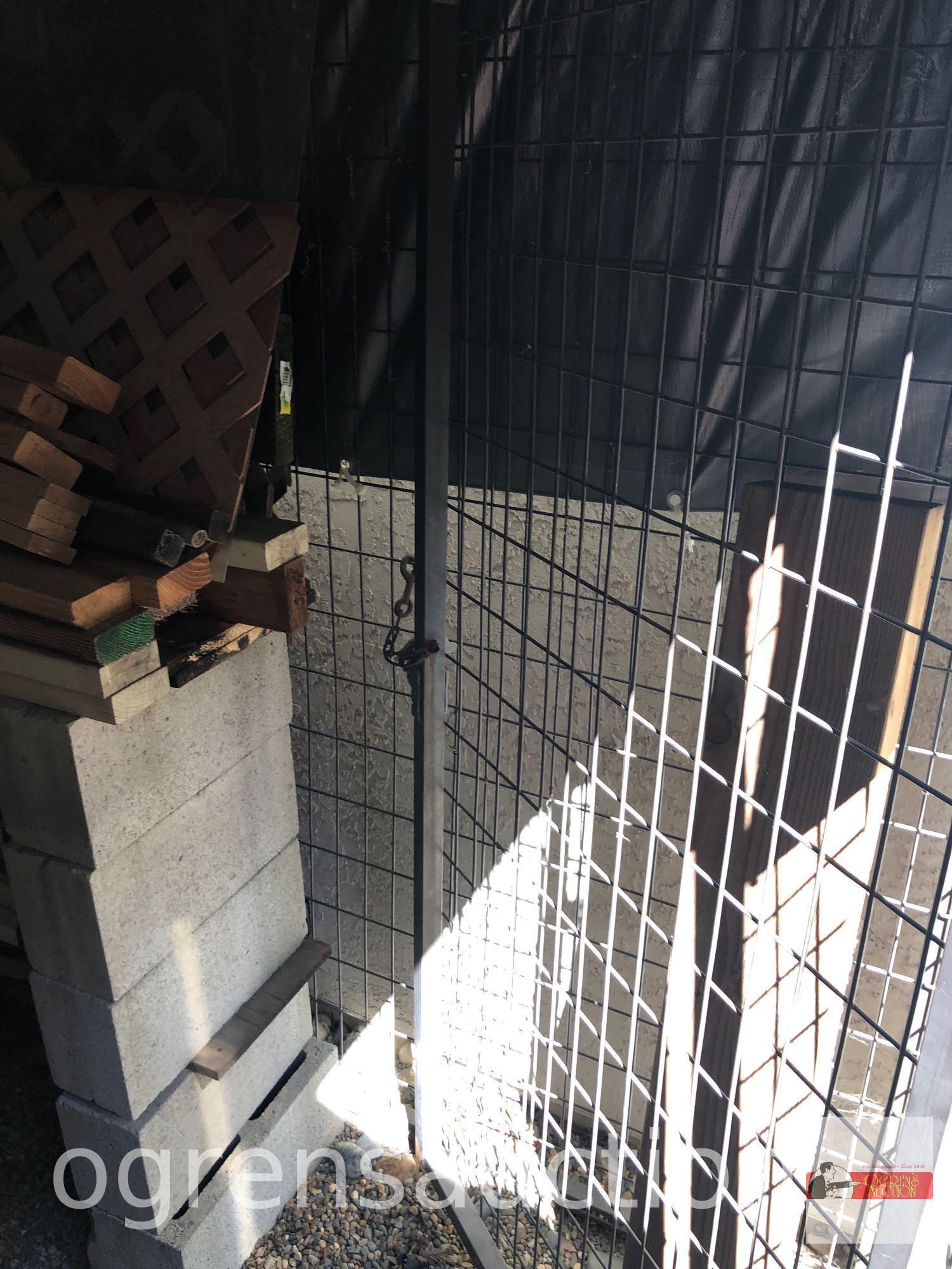 Animal cage w/door, made roof w/PVC pipe & tarp
