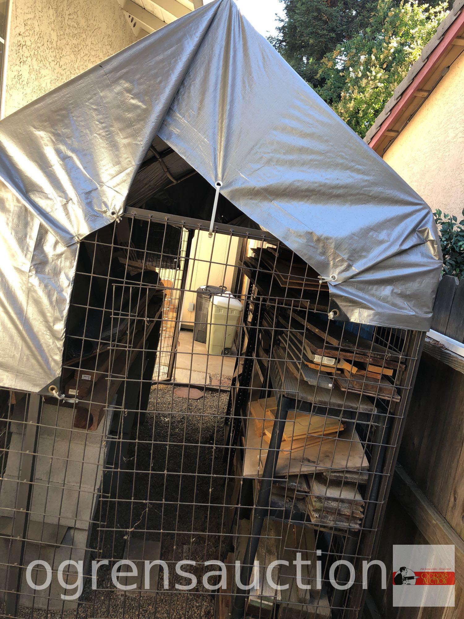 Animal cage w/door, made roof w/PVC pipe & tarp