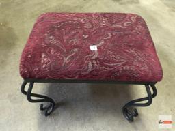 Footstool - upholstered & padded top with iron curved legs, 18"wx15"dx14"H