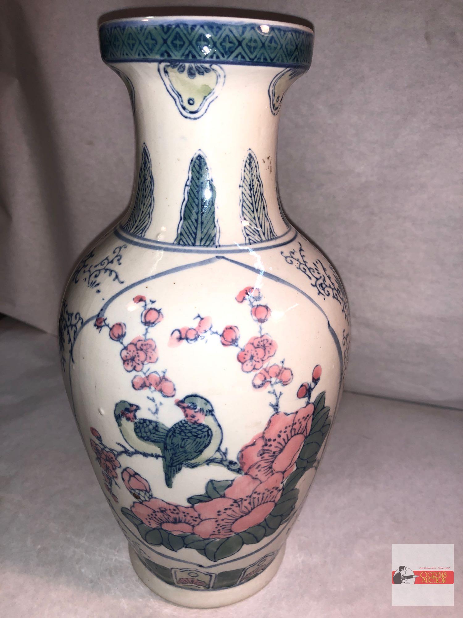 Vase - Asian/Chinese Vase Bl/wh/pink 12"h