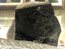 Rocks - 3 - Black Obsidian 3"x2.5", fossil specimen 3.5"x1.25" & Turquoise nugget 1.75"