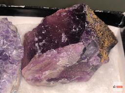 Quartz Crystal - 3 - 2 purple amethyst, 3"x1.5" & 2.5"x1.5" and small yellow quartz