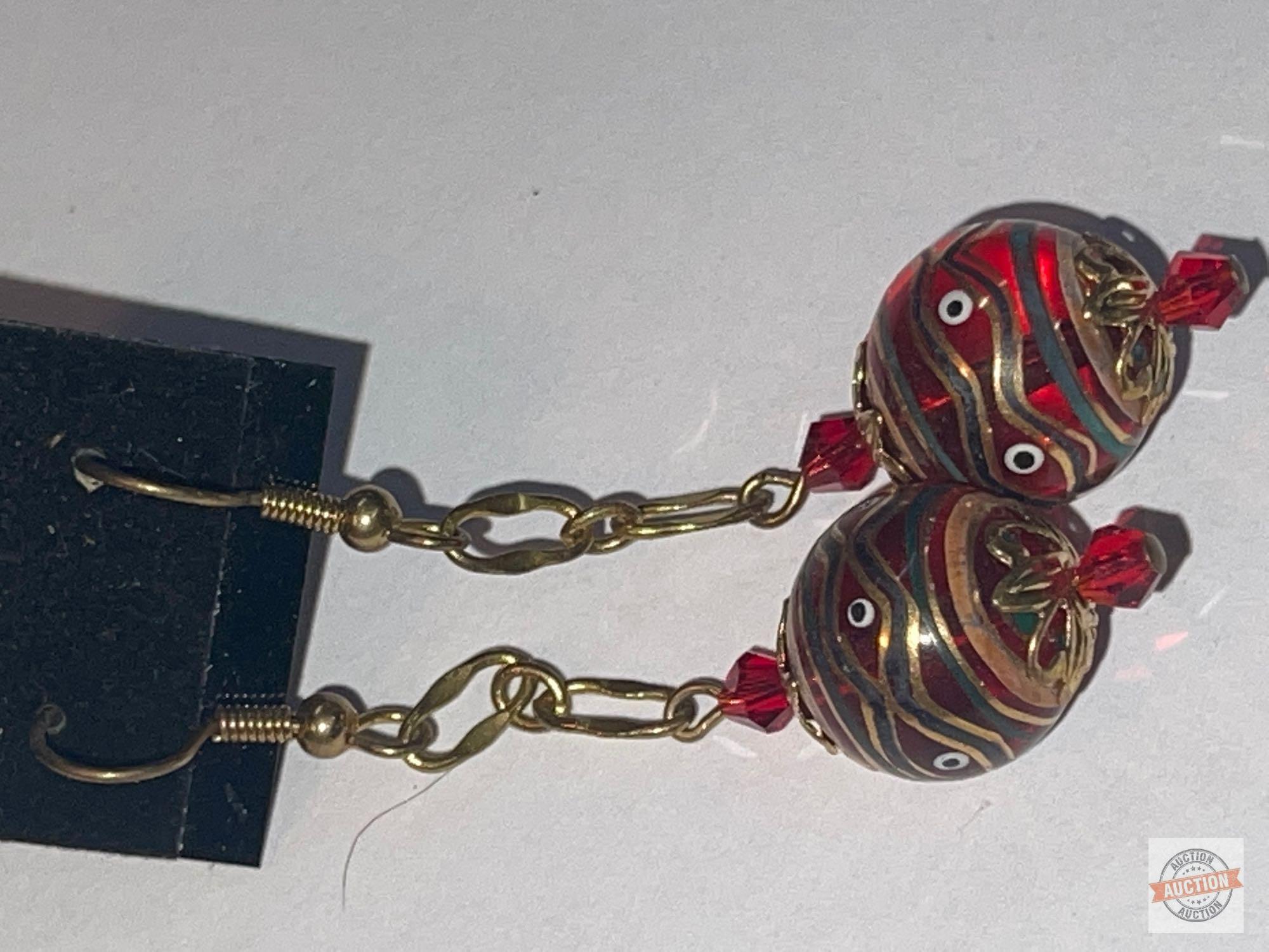 Jewelry - 2 pr. fashion earrings, art glass beads