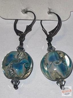 Jewelry - 2 pr. fashion earrings, art glass beads