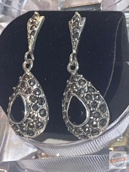 Jewelry - Earrings marcasite drop posts w/ teardrop ruby stones