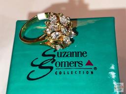 Jewelry - Ring, 18k gold over silver floral design w/10+ cz, Suzanne Somers Collection, Sz 9