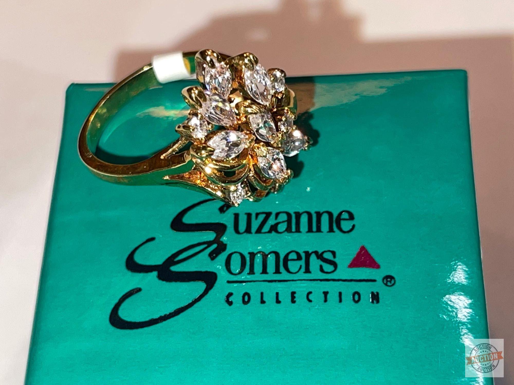 Jewelry - Ring, 18k gold over silver floral design w/10+ cz, Suzanne Somers Collection, Sz 9