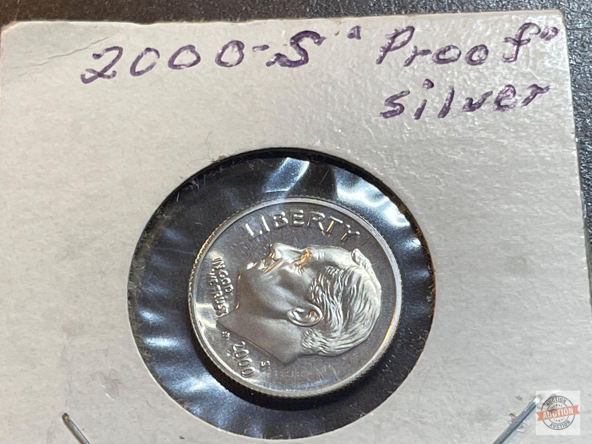 Coins - 3 US Dimes, 1964 -P Mint silver, 1964-D, 2000 -S Proof silver