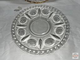 Glassware/Dish ware - 2 lg. Clear round serving platters, 14"w thumbprint & 14.5"w gold rimmed