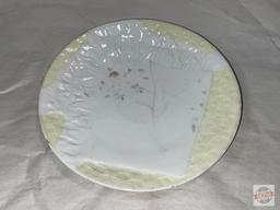 Dish ware - 4 vintage 8.5"w luncheon plates, embossed transferware floral motif, 1 w/hairline crack