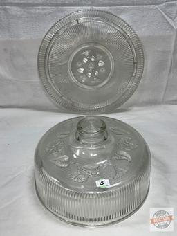 Glassware - Covered cake plate, 12" round w/embossed design