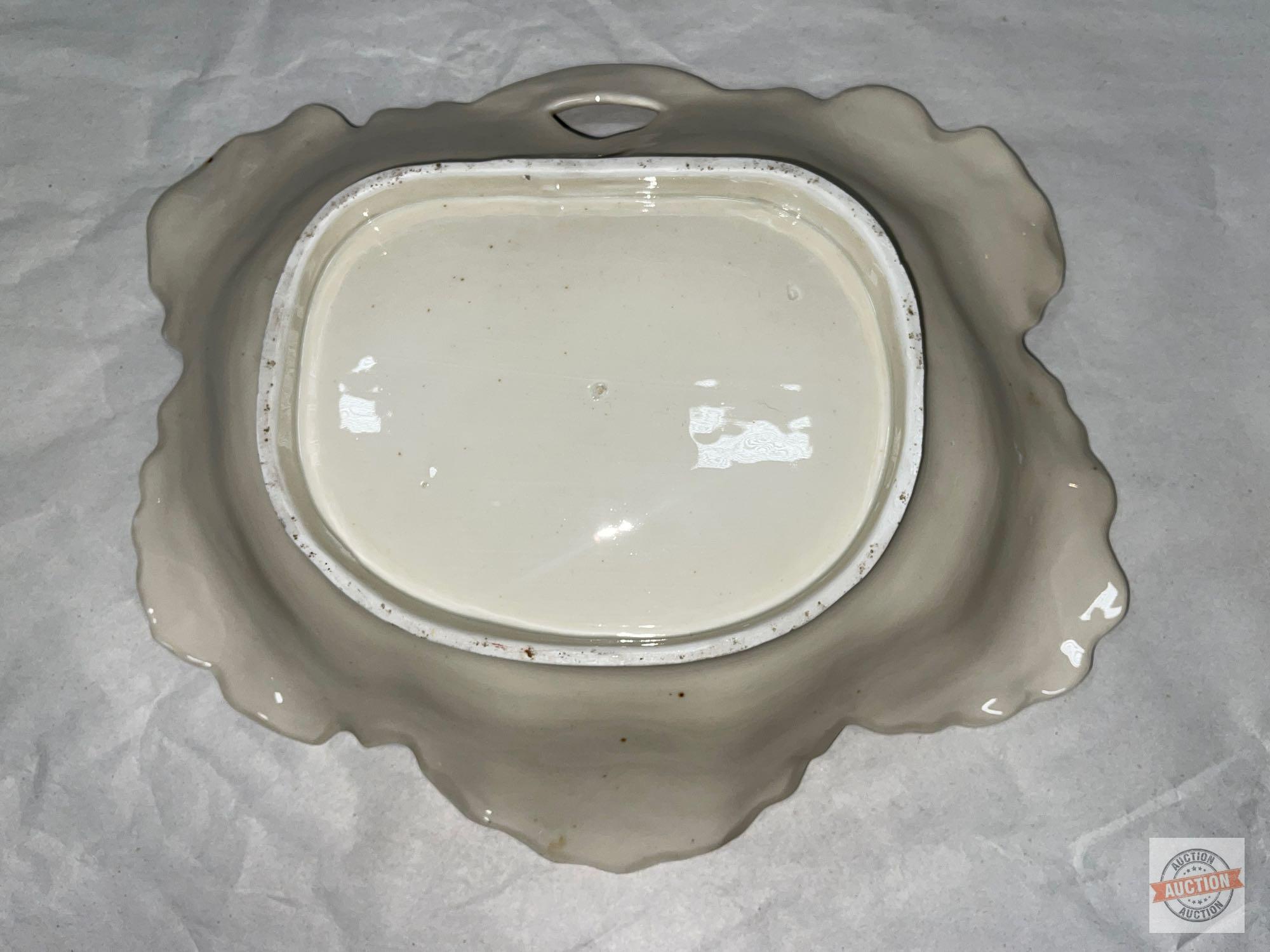 Dishware - 2 - Scalloped leaf design floral dish 12"wx10"w & oval Roses motif Bavaria Bowl 6.75"wx8"
