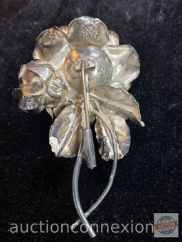Jewelry - Brooch, Hecho en Mexico .925 Sterling Large floral brooch, marked, 3"hx2"w