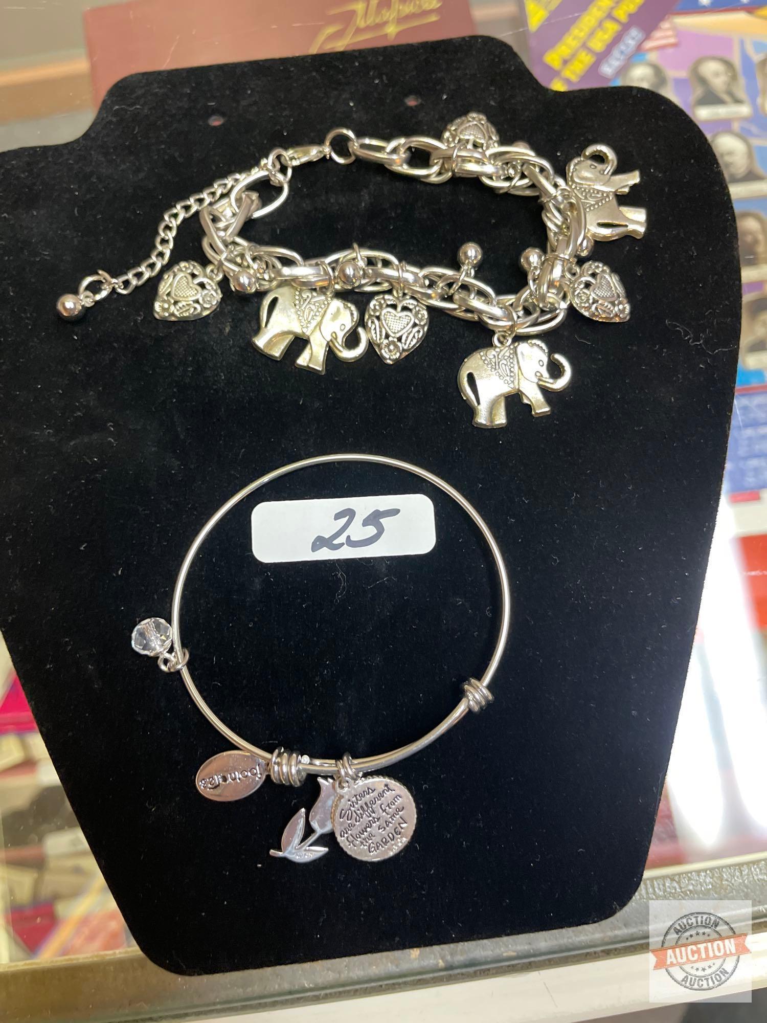 Jewelry - 2 bracelets, 1 elephant & hearts, 1 sister flowers