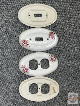Porcelain oval switch & outlet plates, floral motif, 13