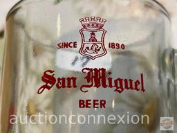 Bar ware round serving tray, metal rim 13" and Heavy San Miguel Beer mug 5"h