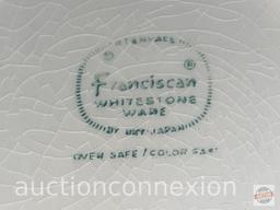 Franciscan China - 7pcs. Antiqua pattern, 1966 Whitestone ware Interpace, 1 plate, 3 dessert