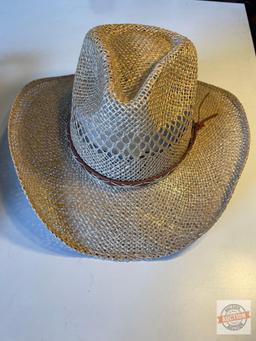 Western straw hat, rope, boot jack and lasso