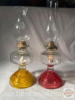 2 oil Lanterns, with globe shades