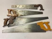 Group of 4 Wooden Handled Hand Saws