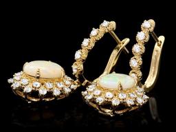 14k Gold 2.50ct Opal 1.85ct Diamond Earrings