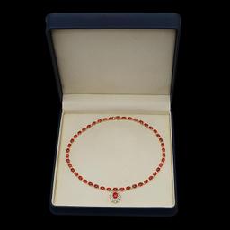 14K Gold 30.93ct Coral & 2.85ct Diamond Necklace