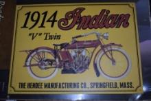 1914 Indian V Twin Metal Sign