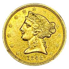 1842-D $5 Gold Half Eagle Sm. Date, Sm. Letters