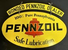 Bonded Pennzoil Dealer Double Sided Porcelain Hanging Advertising Sign Circa 1940s