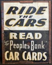 Ride The Cars Read "The Peoples Bank" Car Cards Advertising Sign