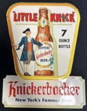 1955 Knickerbocker Beer Tin Over Cardboard Advertising Embossed Metal Sign