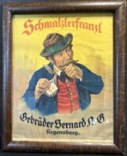 Schmalzlerfranzl Gebruder Bernard A.G. Regensburg German Tobacco Sign w/ Original Frame