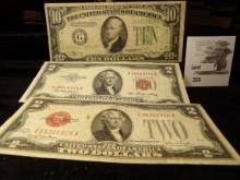 Series 1928G & 1953 $2 U.S. Notes, both Red Seals; & Series 1934A $10 Federal Reserve Note.