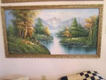 Large Framed Retro "Starving Artist" Sofa Art Landscape Painting on Canvas