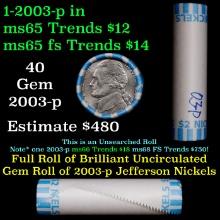 BU Shotgun Jefferson 5c roll, 2003-p 40 pcs Bank $2 Nickel Wrapper