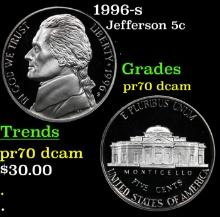 Proof 1996-s Jefferson Nickel 5c Grades GEM++ Proof Deep Cameo